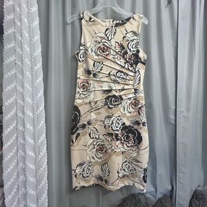 PEACH VELVET FLORAL RUCHED SLEEVELESS DRESS 6 34 (new inventory)